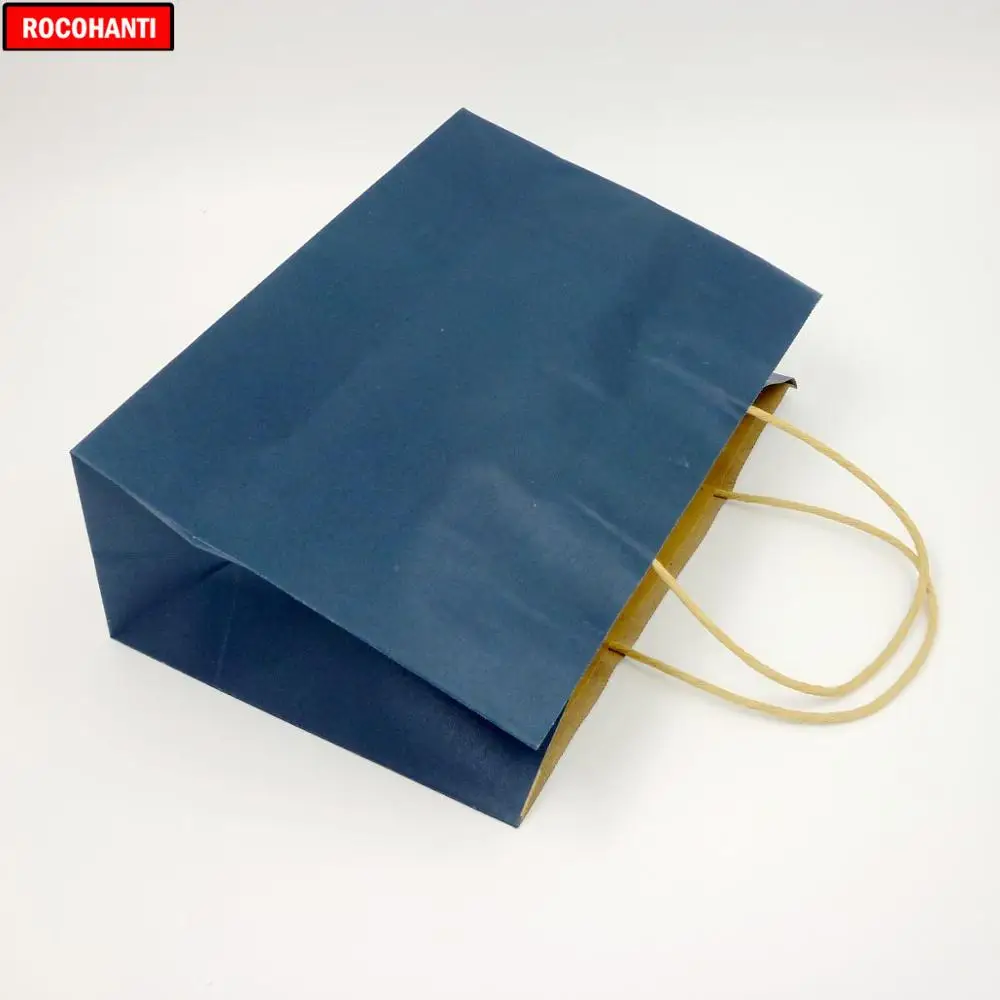 100X Заказная печать крафт-бумаги переносные бумажные мешки с логотипом Экологичная хозяйственная сумка темно-синего цвета