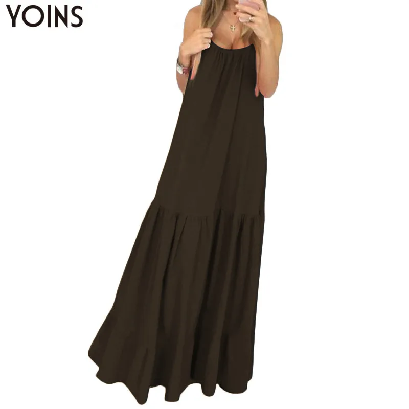 Женское богемное платье YOINS длинное праздничное макси без рукавов на бретелях