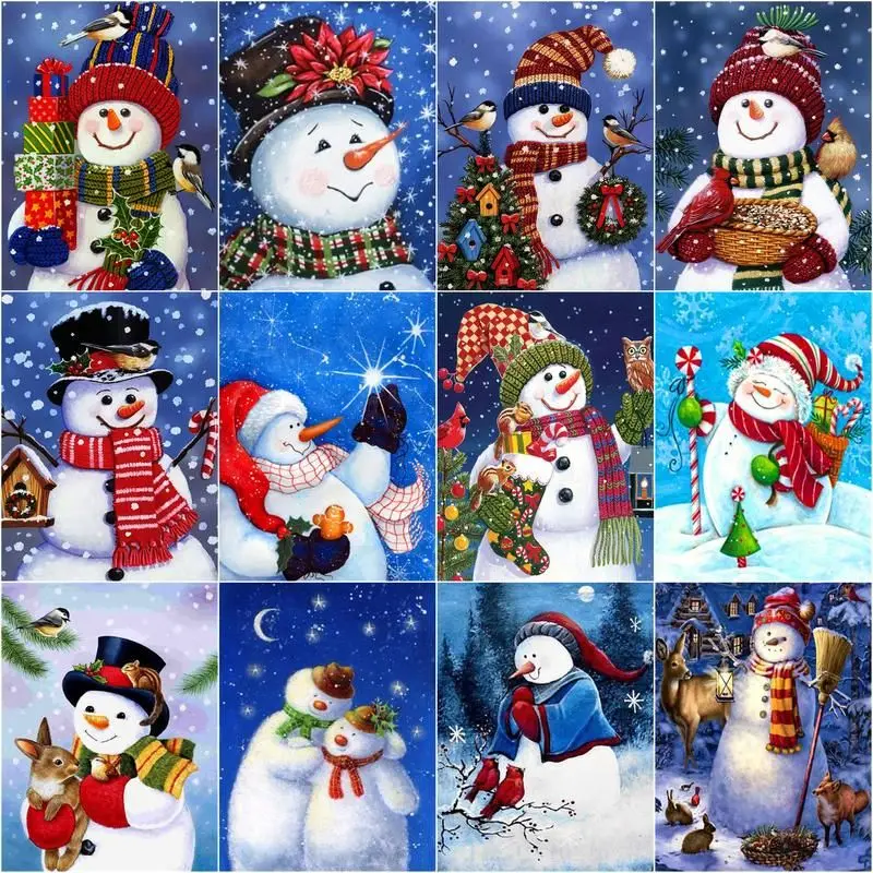 

CHENISTORY Oil Painting Snowman Drawing On Canvas Handpainted Painting Coloring By Number Winter Landscape Kits Home Decor Art G