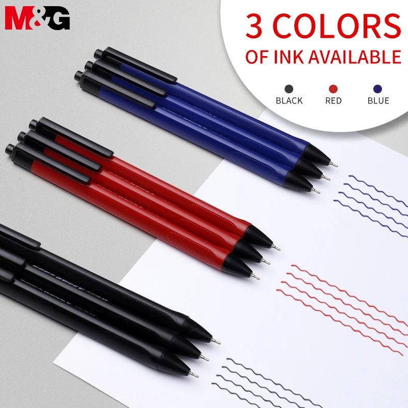 

M&G 3Pcs/Lot Ballpoint pen 0.7mm Classic minimalist pen Stationery Pressed Plastic Pens for Students Office School Supplies