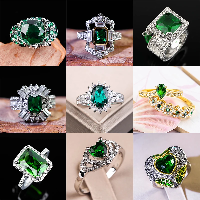 Модные большие свадебные кольца с зеленым фианитом для женщин ювелирные изделия