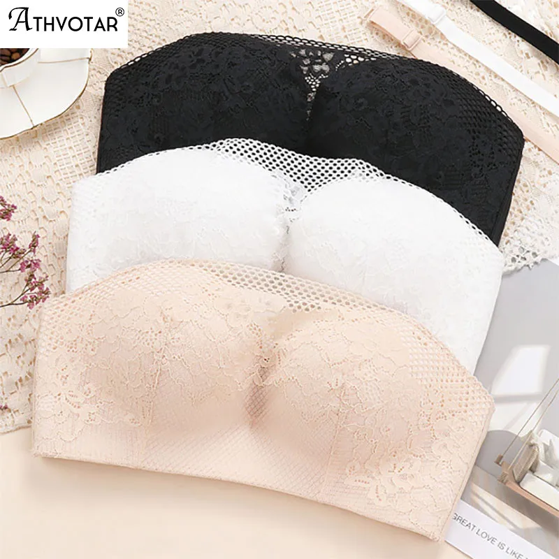 

ATHVOTAR Women Sexy Lace Tube Top Half Cup Bra Gathering Disassembling Beautiful Back Female Underwear