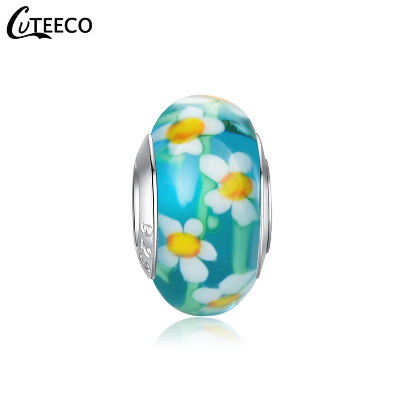 Женский браслет с цветком ромашки CUTEECO зеленый стеклянный зелеными бусинами