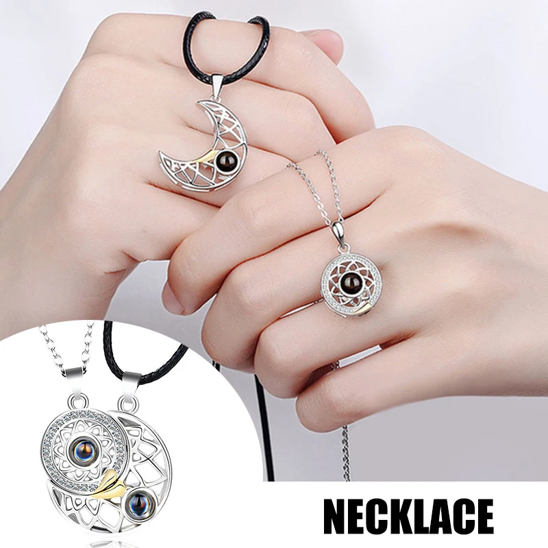 

The Latest Sun Moon Star Couple Necklace Magnet Mutual Attraction Valentine's Day Pendant Choker Jewelry Gift Women ASD88