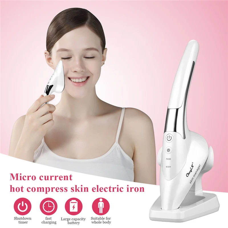 

Microcurrent Facial Lifting Massager Hot Compress Eye Wrinkle Remover Electric Vibration Skin Iron V Face Slimming Iontophoresis