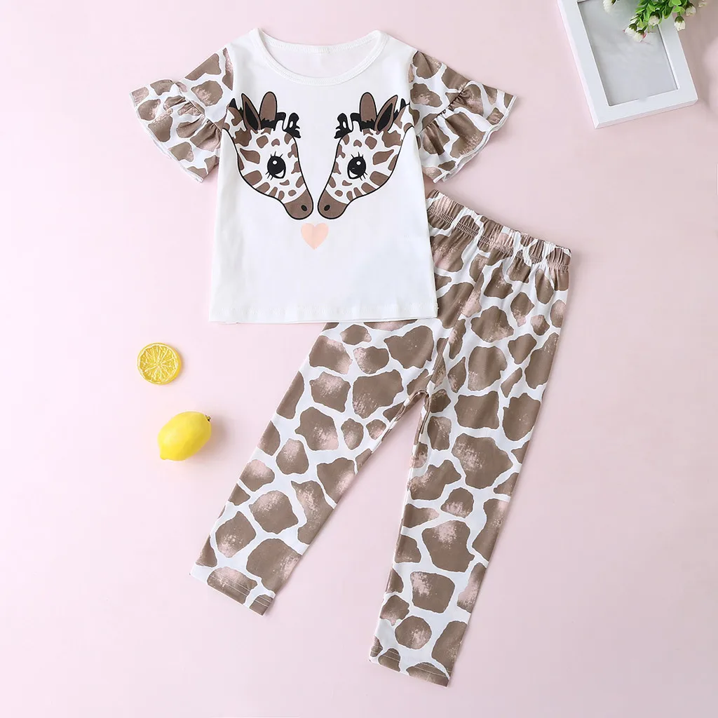 Летний костюм для девочек с изображением алфавита из мультфильма Сика олень