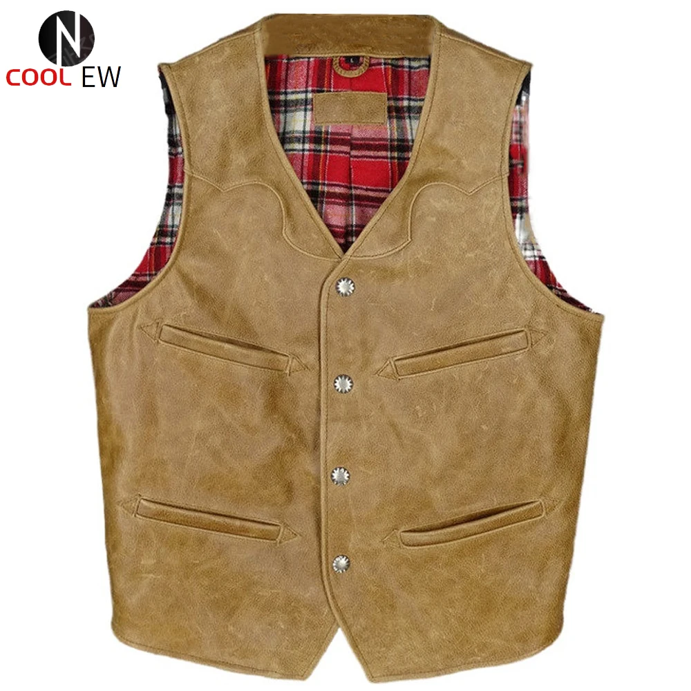 

Summer Motorcycle Mans Vest Coat Sleeveless Cowhide Waistcoat Vest Genuine Leather Weskit For Men European Fashion Streetwear