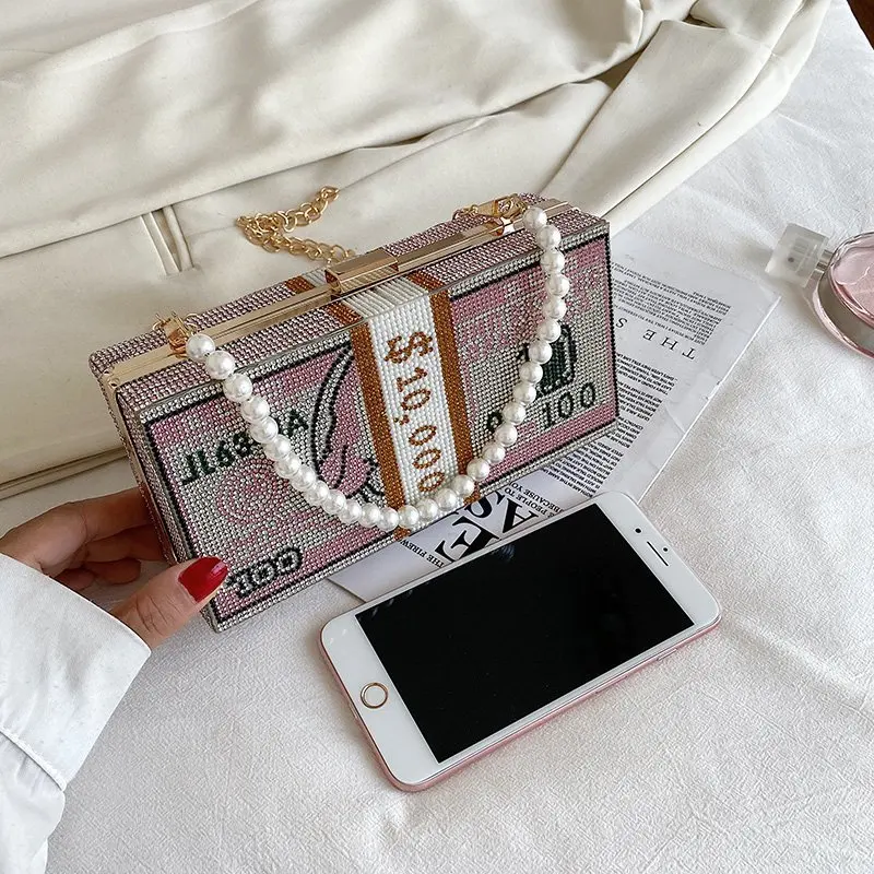 

The New Fashion Rhinestone Crossbody Bag Shoulder Bags Classic Texture Creative Women Shiny Chain Evening Clutch Shoulder Pouc