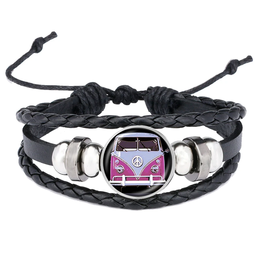 Hippie Peace ЗНАК Ван браслеты с автобусом стайлинга автомобилей Автобус мира кожаные