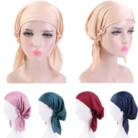 satin turban muslim women beanie elastic bonnet hair loss hat head scarf chemo sleeping cap hat hair care nightcap cover solid