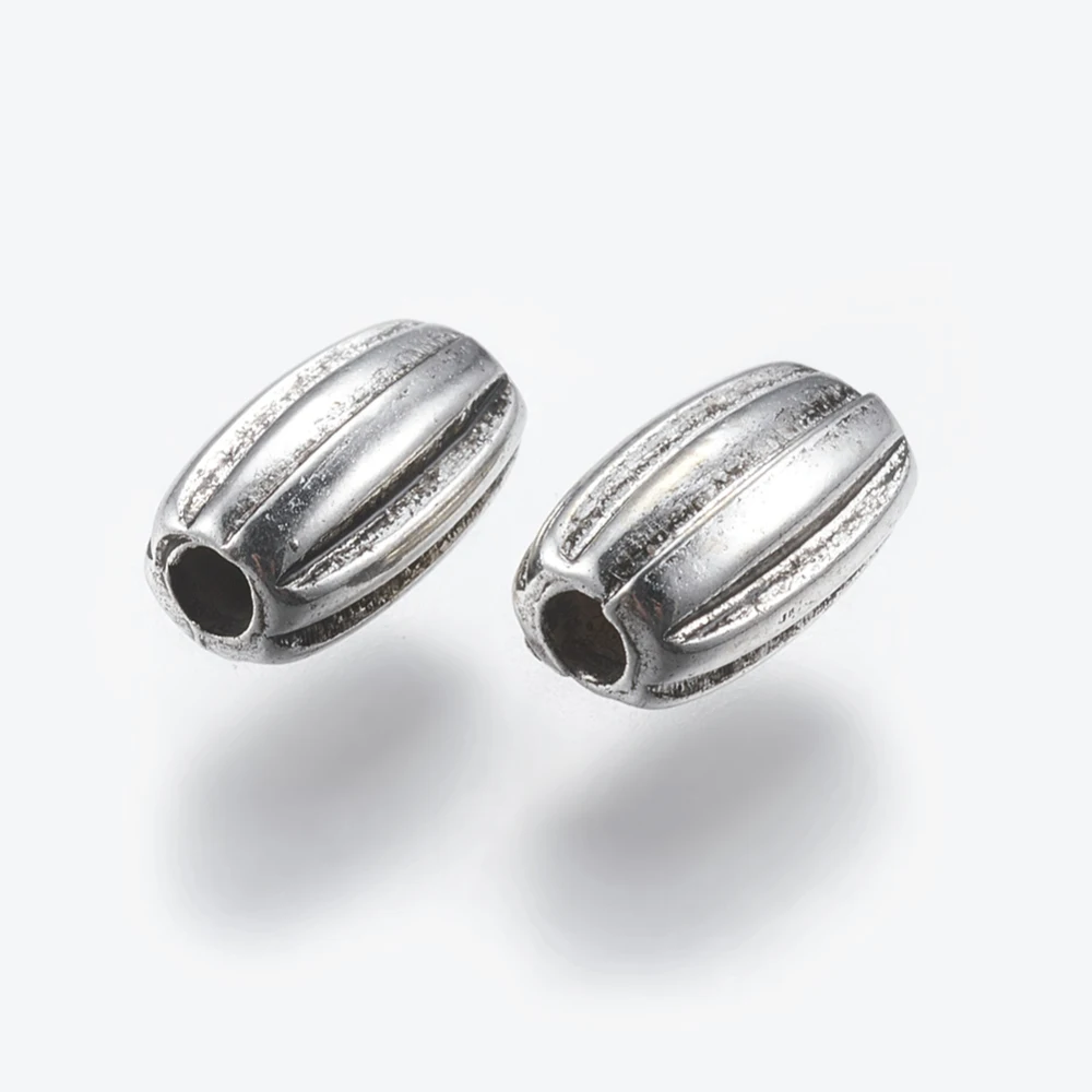 

100 шт. CCB Пластиковые Гофрированные бусины рисовое античное серебро 3,5x6,5 мм отверстие: 1 мм