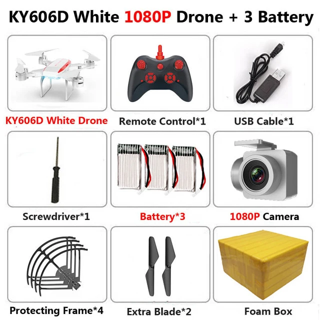 1080P White 3B FB KEELEAD Дрон KY606D 4K 1080P HD wifi камера дроны режим удержания высоты складной Радиоуправляемый квадрокоптер с камерой VS E58 SG106 мини Дрон - Цвет: 1080P White 3B FB