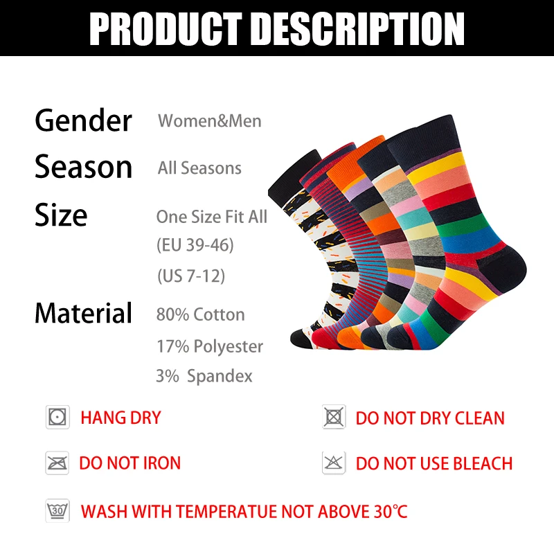 

Colorful Mens Happy Funny Casual Long Socks High Quality Very Soft Antibacterial Big Size Breathable