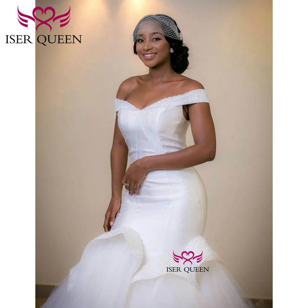 Европейский Кепки рукава Свадебные платья Африка Бисер и блестками блестящего