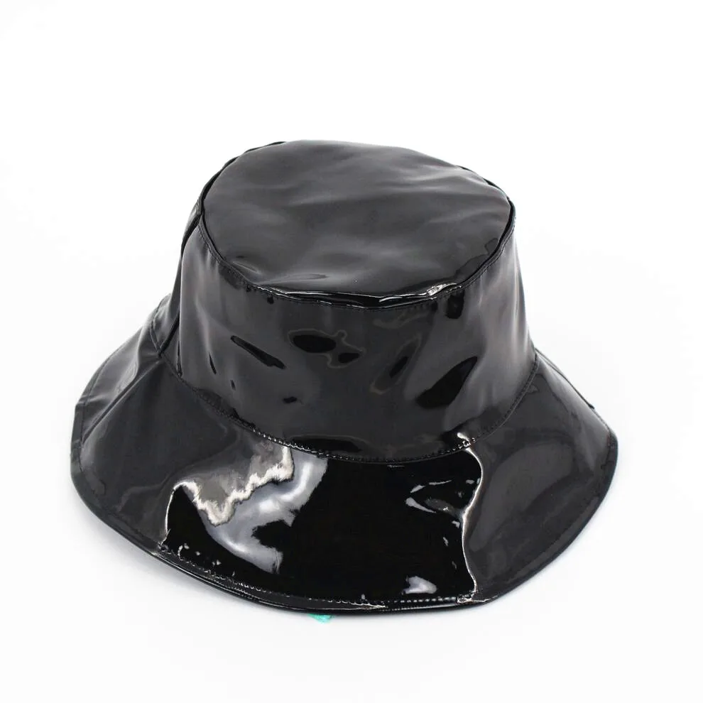 

Shiny PU Leather Bucket Hat for Women 2020 New Fashion PU Fisherman Girls Sun Protection Summer Black Leather Hat