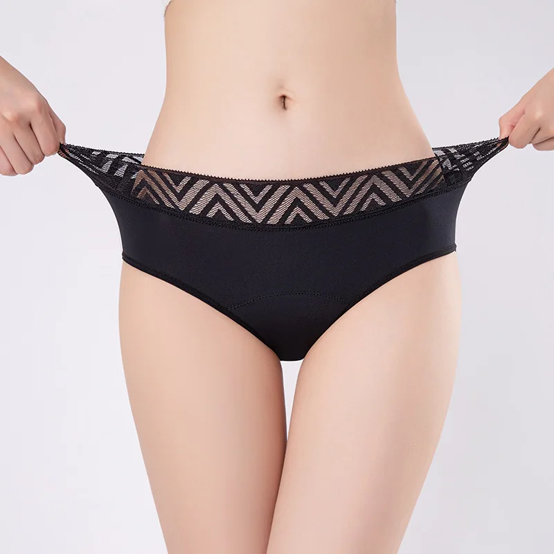 

New 4 Layers Menstrual Period Panties Leakproof Sexy Lace Cotton Physiological Antibacterial Briefs Women Underwear Plus Size