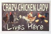 lznang metal tin sign wall decor crazy chicken lady lives here funny vintage tin sign wall plaque poster for cafe bar