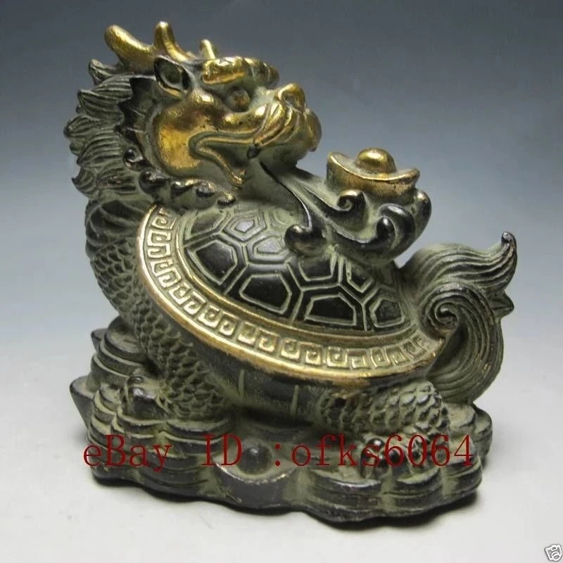 Chinese Old Bronze Hand Work Statue - Dragon Turtle NRR013