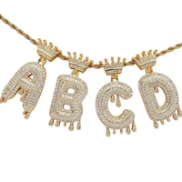 crown drip letter joint pendant gold hip hop iced out customized necklace trendy rapper jewelry cubic zirconia msnp0292g
