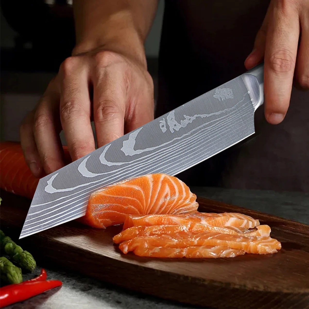 Кухонный нож сантоку дамасский японские кухонные инструменты из нержавеющей