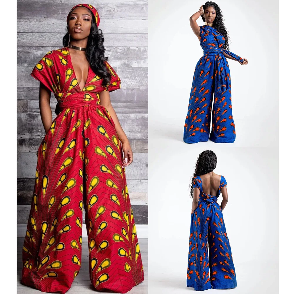 Модный комбинезон с v образным вырезом платья в африканском стиле для женщин