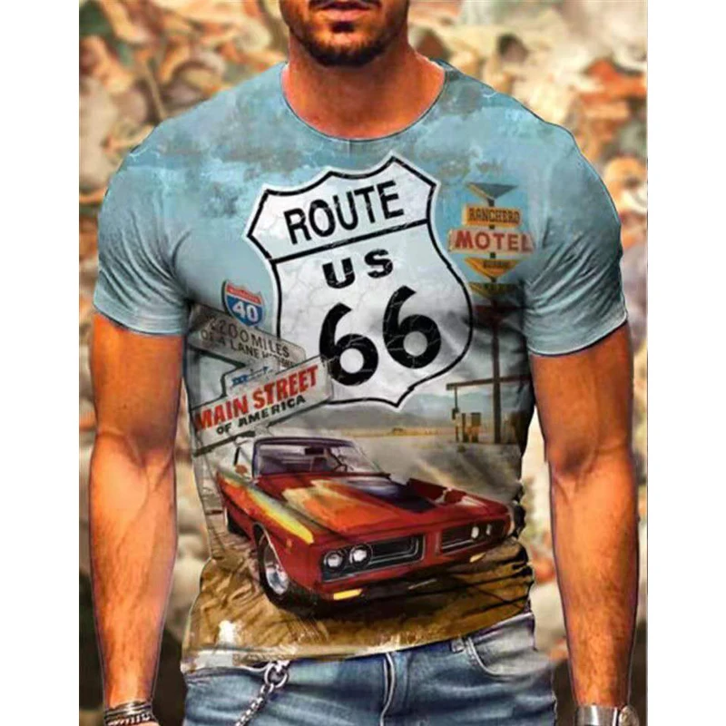

2021 new summer men's T-shirt 3D car road motorcycle rider T-shirt top oversized T-shirt men's retro clothes