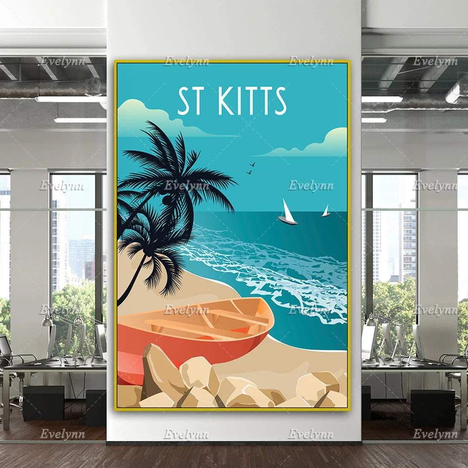 

St Kitts Travel Poster, St Kitts Travel Print, St Kitts Wall Art, Caribbean Print, Caribbean Travel Poster Home Decor Canvas