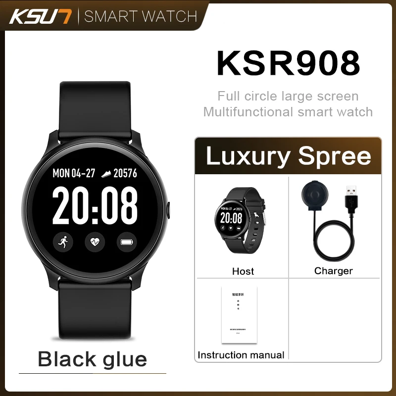 KSUN KSR908 мужские спортивные Смарт-часы с шагомером фитнес-трекер монитор сердечного ритма женские часы умные часы - Цвет: KSR908-B