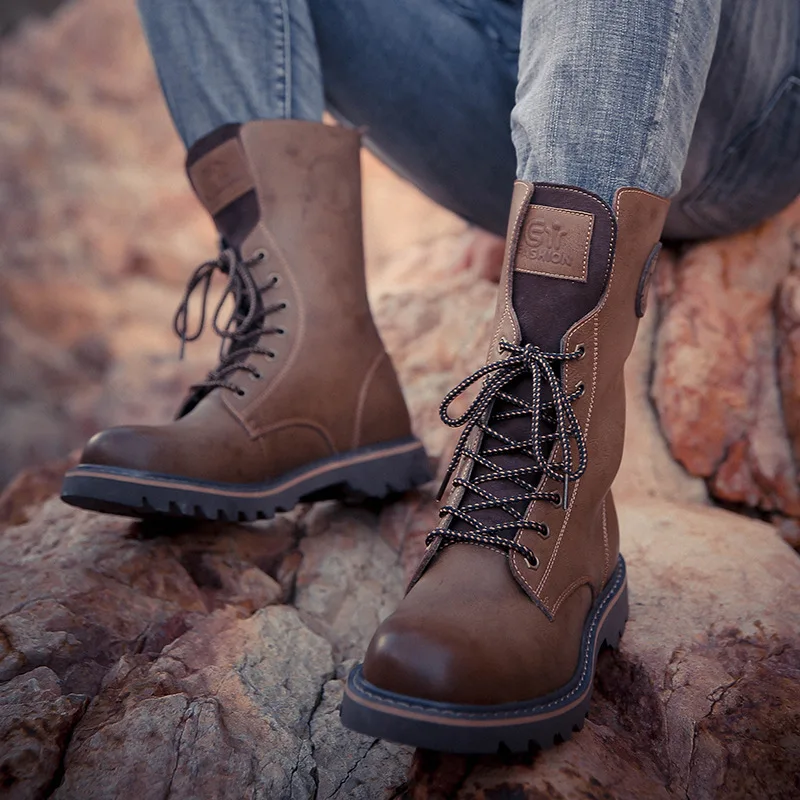 winter Retro genuine Leather Martin boots men shoes quality Hiking boots sports sneakers man lace up boots men footwear