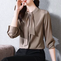 fashion woman blouse 2022 silk half high collar lace up top women long sleeve elegant blouses clothing female basic women shirts