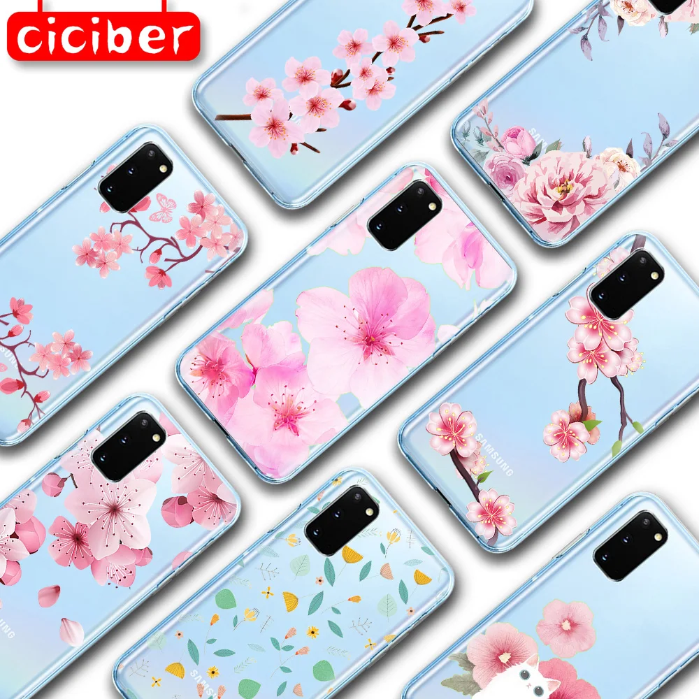

Pink Flower Case for Samsung Galaxy S21 S10 S9 S8 S20 Plus Ultra A51 A50 A71 A70 A21S A02S A72 52 NOTE 20 10 Plus Soft TPU Funda