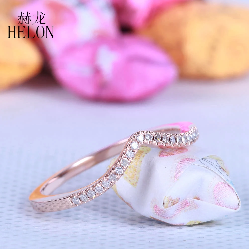 

HELON Solid 14k Rose Gold Pave Natural Diamond Engagement Ring Women Anniversary Wedding Party Trendy Fine Jewelry Diamaond Ring