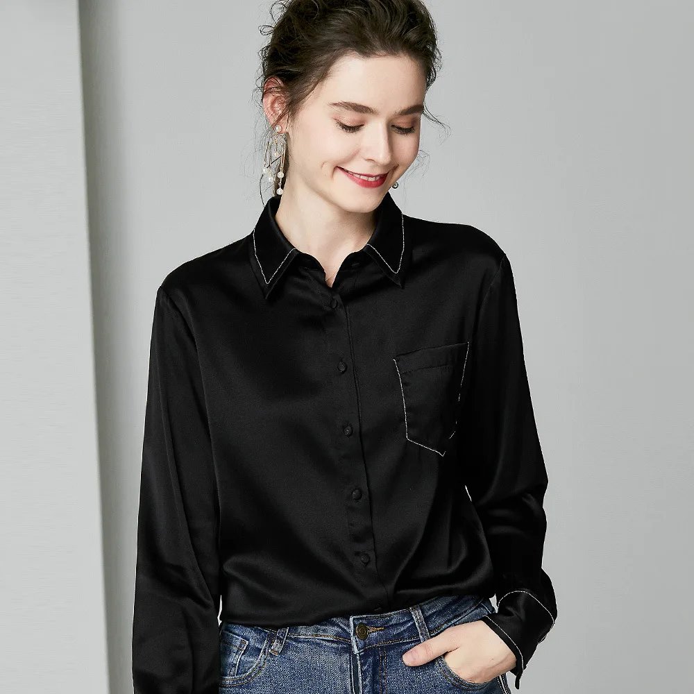 Блузка SuyaDream Женская однотонная Офисная рубашка из 100% шелка с длинным рукавом