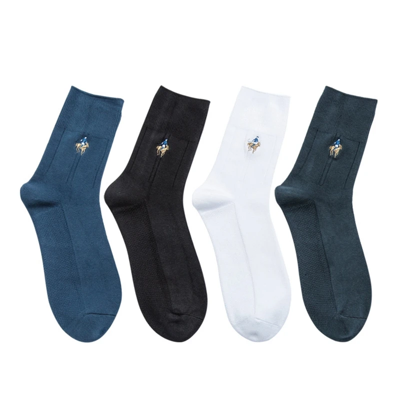 Autumn/winter new double-needle men's socks combed cotton high-grade business embroidered cotton socks
