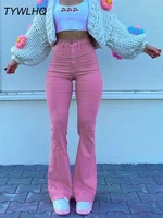 streetwear y2k flared jeans women high waist 90s fashion pink stretch baggy mom jeans wide leg pants elegant denim trousers 2021