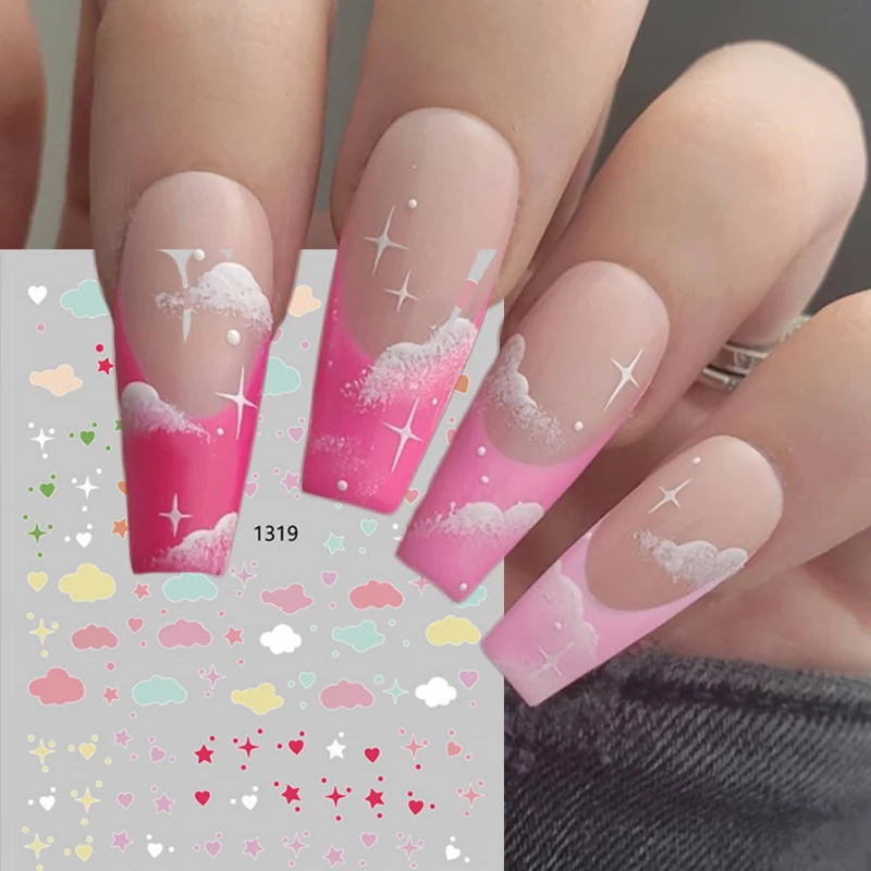 

3D Nail Art Stickers Cloud Heart Star Self-adhesive Back Glue Ultra-thin Decal Nail Stickers DIY Tool Dreamy Nail Decoration NEW