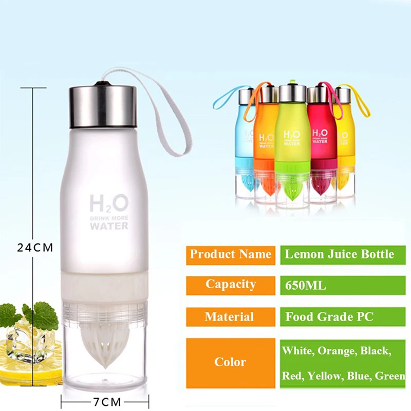 

650ml Travel Portable Sports Drinking Bottle Ins Lemon Bottle Water Bottle Plastic Creative Juice Infuser without BPA Cup