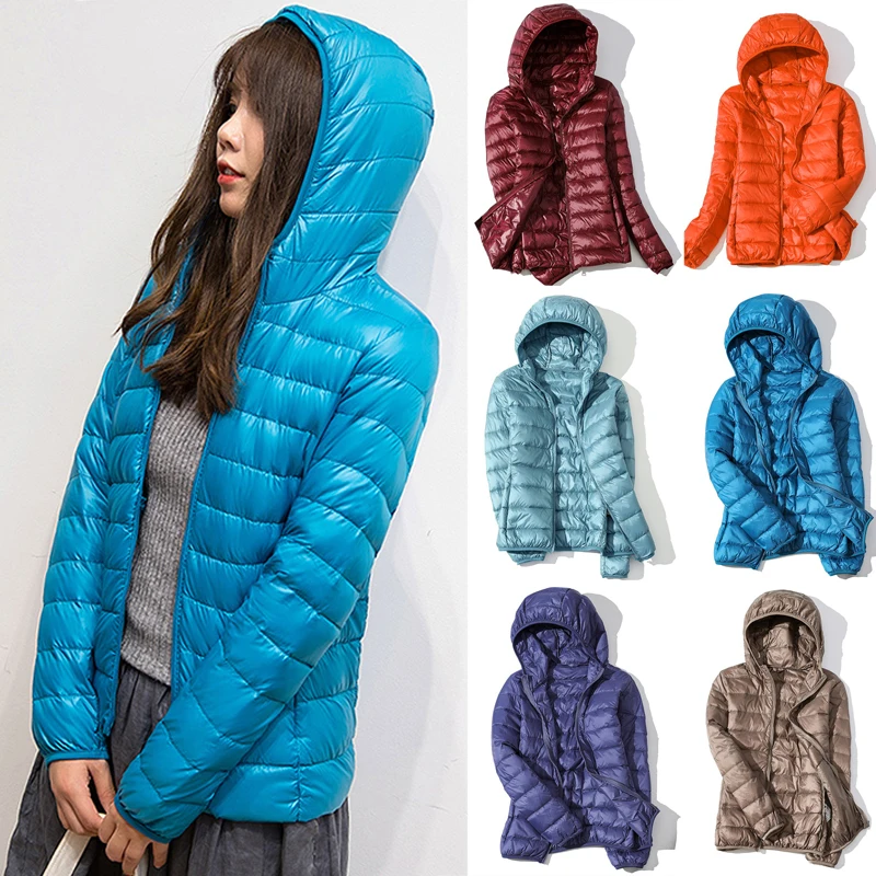 

Women Down Jacket Autumn Winter Warm Hooded Coat Lady Ultralight Quilted Puffer Jacket Female Windproof Parka