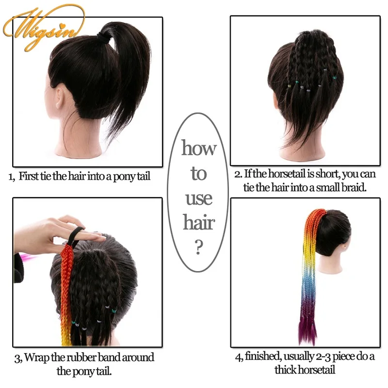 

WIGSIN Synthetic Kids Ponytail Hair Extension Accessories Elastic Rubber Band Braid Rainbow Color Headdress Hairpiece Girls 1pcs