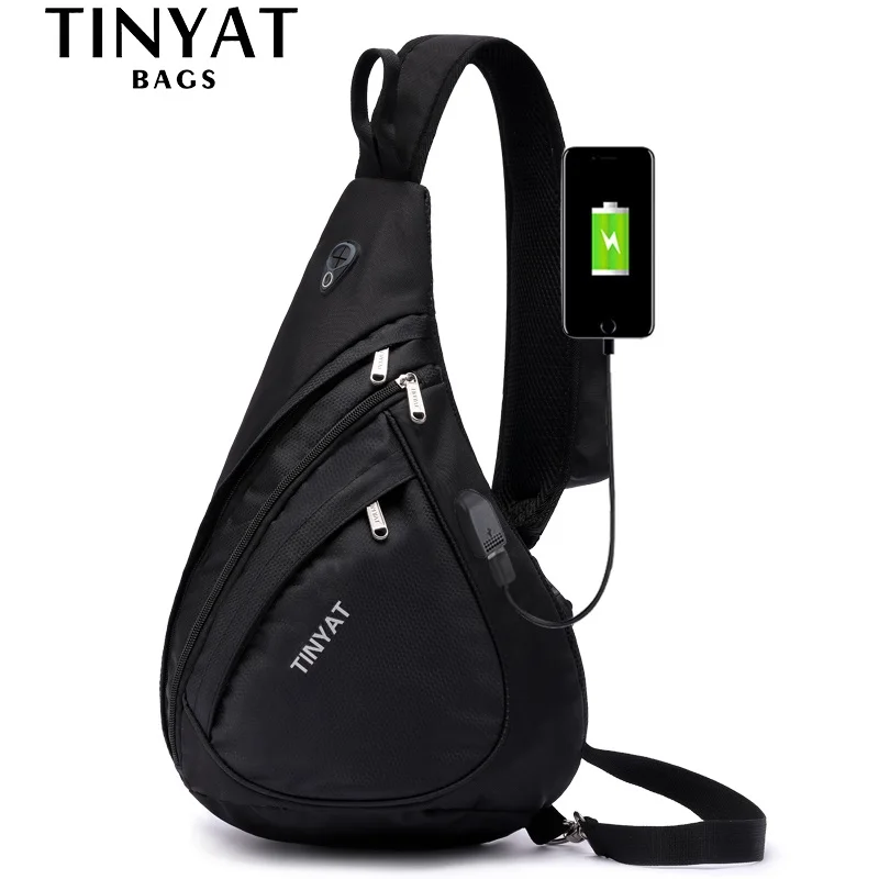 Нагрудная сумка TINYAT Мужская для iPad 9,7 дюйма, противокражная сумочка-слинг, повседневный саквояж на плечо с USB-подзарядкой, водонепроницаемый...