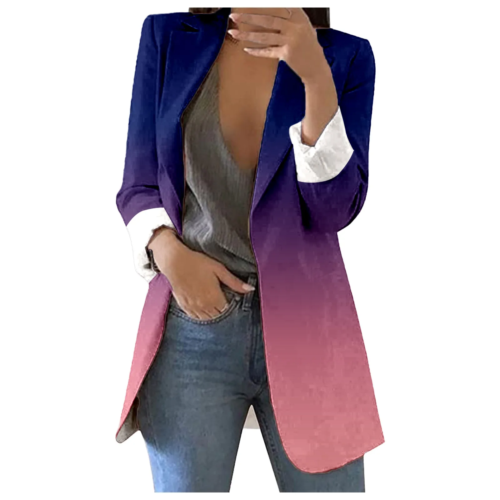 

Gradient Print Women Autumn Blazer Coat Casual Jacket Suits Office Ladies Cardigan Formal Suit Long Sleeve Business Jacket Coat