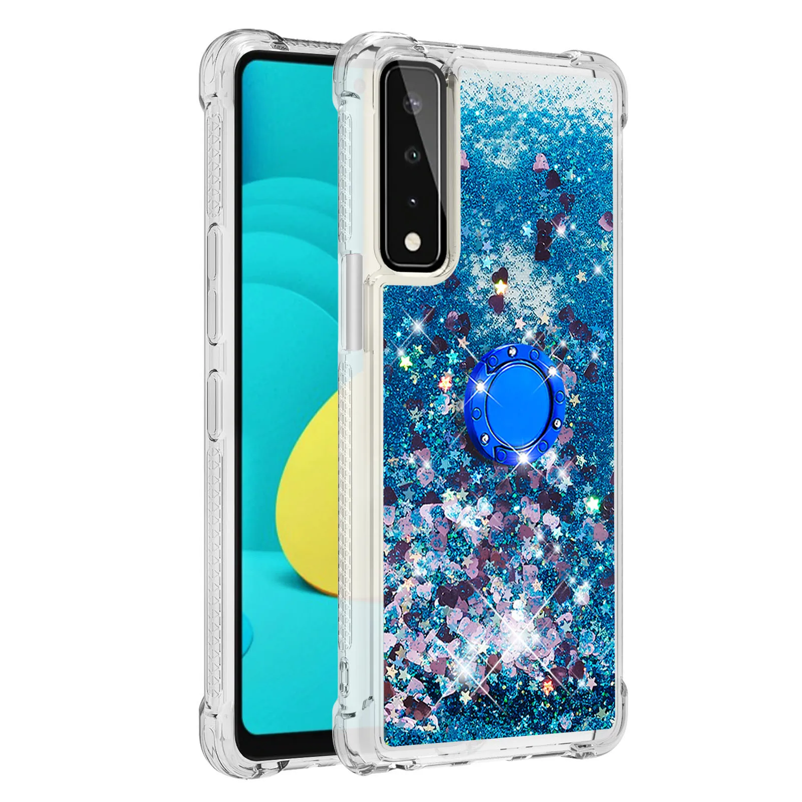 

Glitter Phone Case for LG Stylo 7 6 Velvet Aristo 5 K71 K31 K51 K30 Risio 4 Dynamic Liquid Quicksand Cover Ring Holder Stand