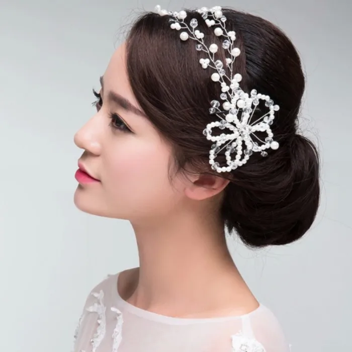 New Korea Style Handmade Rhinestone Pearl White Red Big Flowers Hairband Bridal Headband Hair Jewelry Wedding Accessories | Украшения и