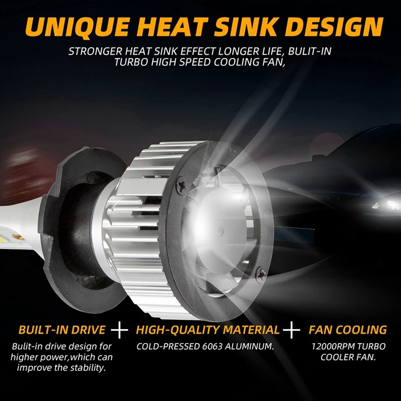 

2X H7 LED Headlight High Low Beam Kit 4000W 30000LM Bulbs White 6500K