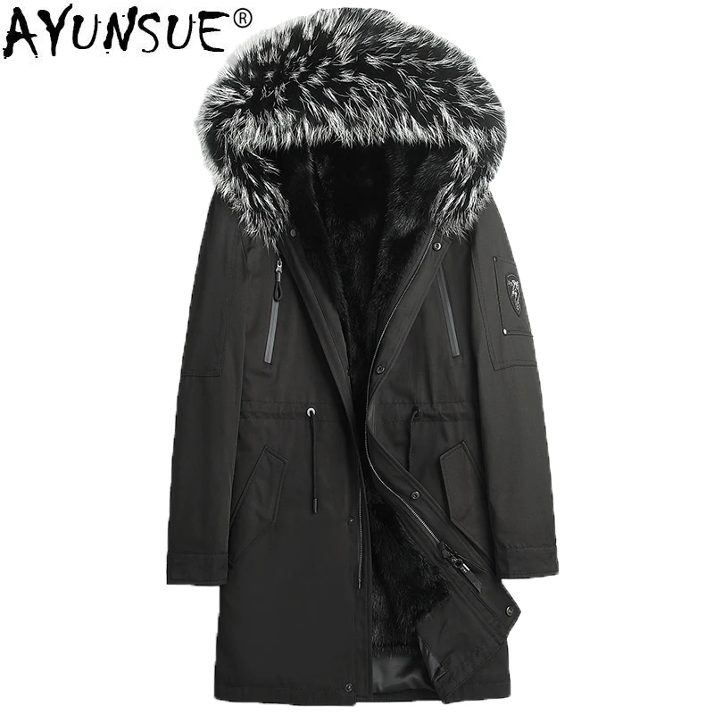 AYUNSUE шуба из натурального меха мужские шубы норки мужская зимняя куртка с