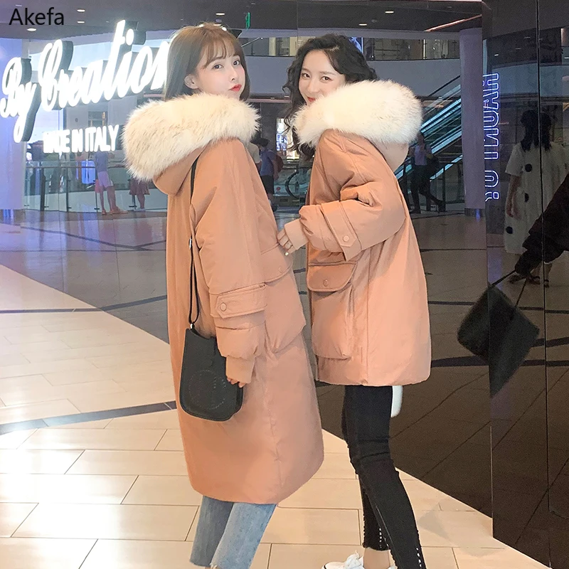 With Fur Collar Women's Winter Jackets Thick Long Parkas Female Hooded Solid Loose Korean Style Cotton Wram Coat Ladies | Женская