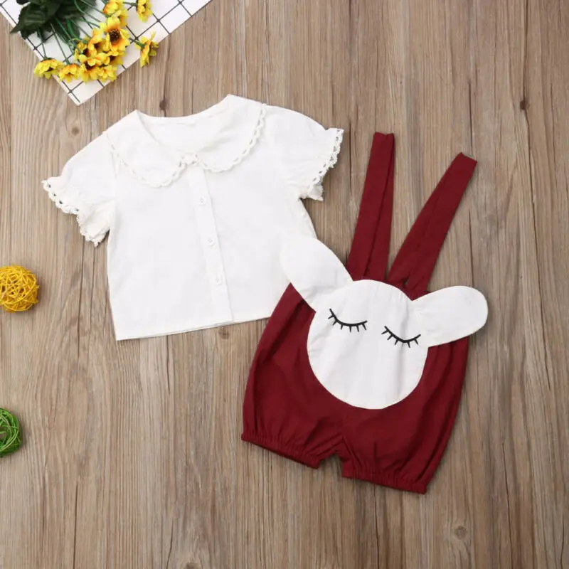 2 предмета Одежда для новорожденных девочек блузка с короткими рукавами белый