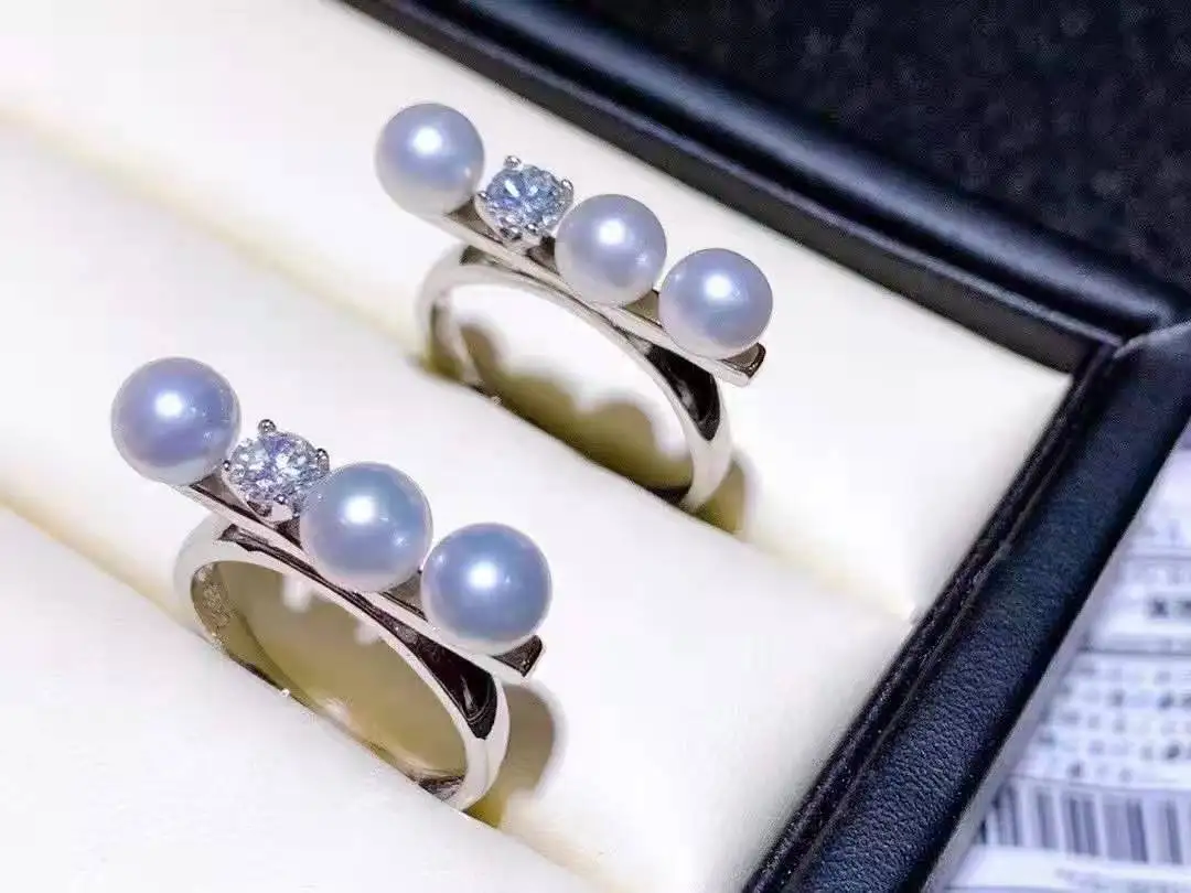 RY Solid-Anillo de plata esterlina 925 para mujer, accesorio redondo de 5,5-6mm, con perlas blancas, Edison, para agua dulce natural, regalos de cumpleaños finos