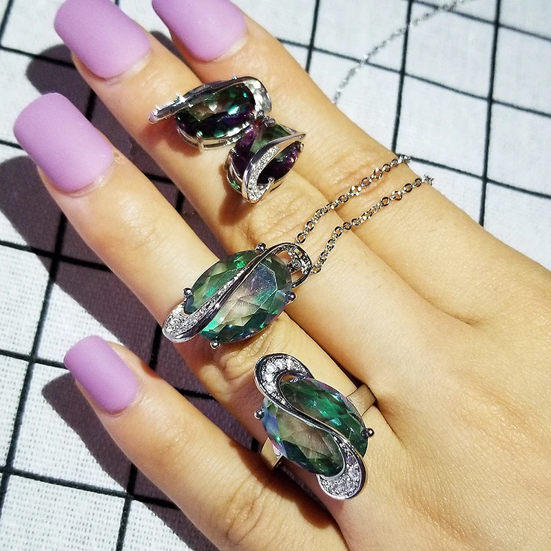 3 шт. в лоте Модные многоцветные синий 925 стерлингового серебра набор украшений