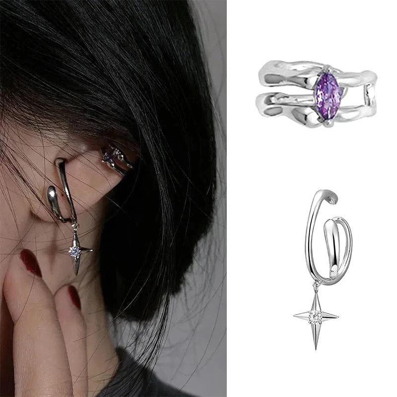 

Cool Style Fashion Personalized Simple Astral Ear Bone Clip Female Non Pierced Minority Advanced Design Crystal Earrings Women
